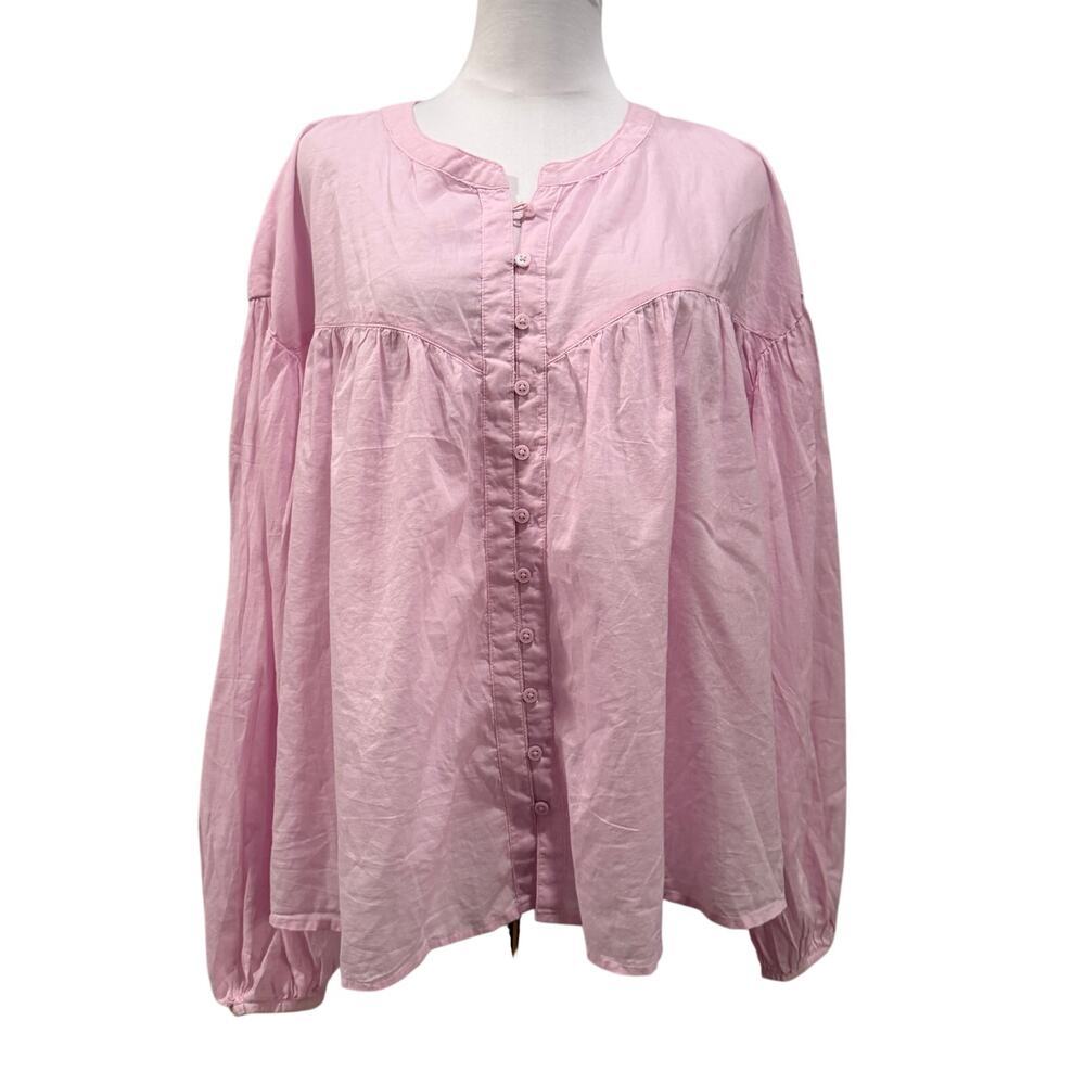 NWT Baby Pink 2x Cotton Peasant Blouse Oversized Boho Balloon Sleeve Top Summer